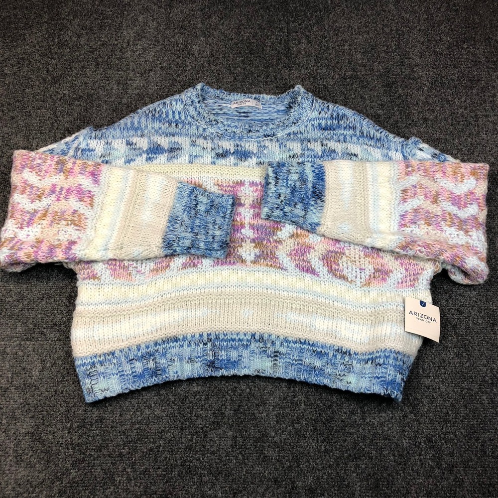 Arizona Jean Co Ivory Combo Knit‎ Sweater Juniors Size Small Blue Purple NEW NWT